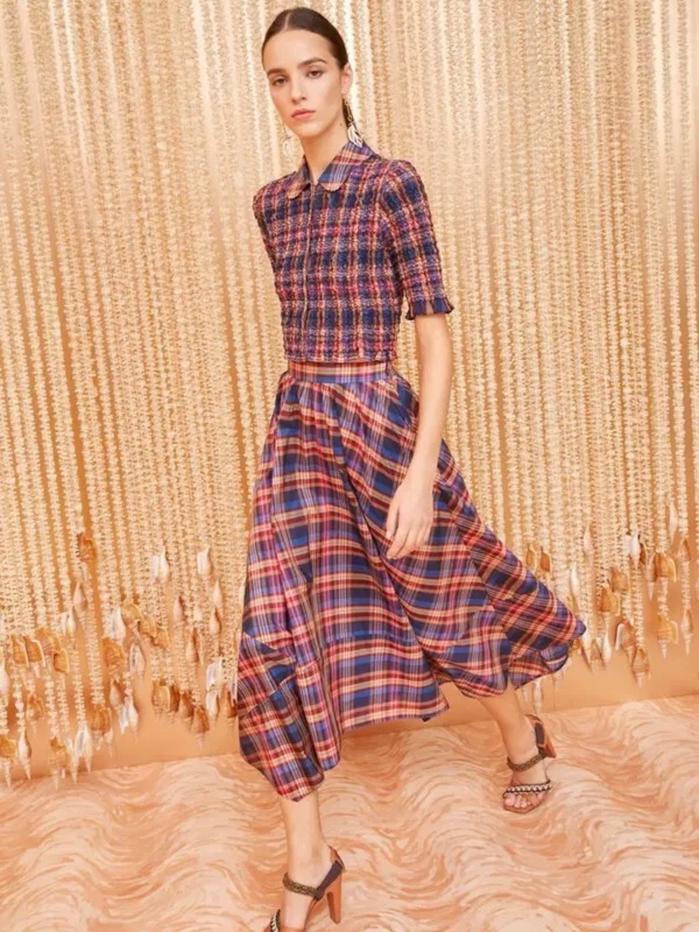 Ulla Johnson Annette Lapis Plaid Asymmetric Midi Skirt